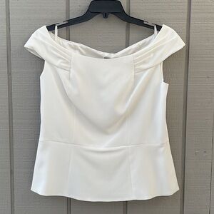 Elie Tahari White Off-Shoulder Peplum Blouse